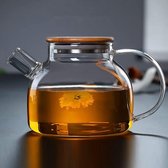 Glazen theepot met zeefinzetstuk in de tuit, glazen kan met bamboe deksel, glazen theepot voor zwarte thee, groene thee, vruchtenthee, geurige theezakjes.