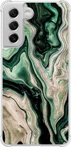 Casimoda® hoesje - Geschikt voor Samsung Galaxy S21 FE - Groen marmer / Marble - Shockproof case - Extra sterk - Siliconen/TPU - Groen, Transparant