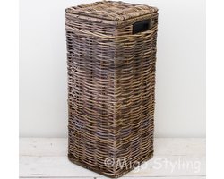 MigoStyling - Wasmand - Smal - Rotan - Riet - Brown - Met deksel - 30 x 30 x H70 cm