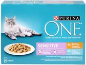 2x PURINA ONE Katten natvoer Sensitive met Kip & Tonijn Wortelen, Multipack 8 x 85g