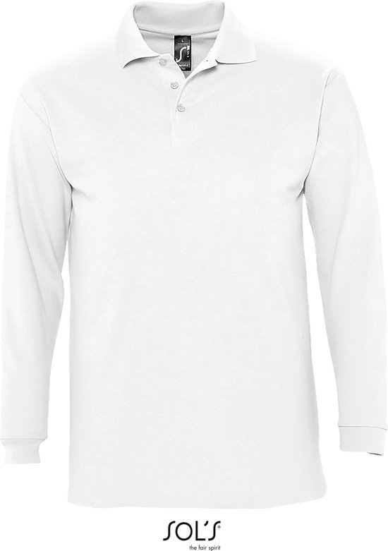 SOLS Heren-Winter II Poloshirt met lange mouwen van Piqué katoen (Wit) Maat L