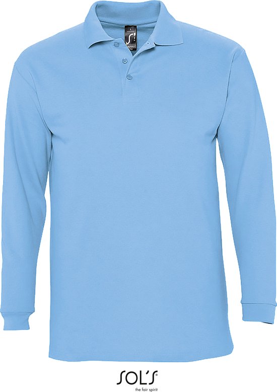 SOLS Heren-Winter II Poloshirt met lange mouwen van Piqué katoen (Sky Blue) Maat XL