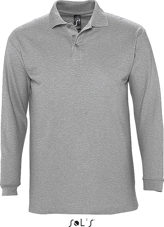 SOLS Heren-Winter II Poloshirt met lange mouwen van Piqué katoen (Heather Grey) Maat L