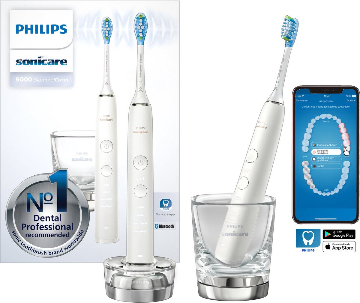 Philips Sonicare DiamondClean 9000 HX9914/55 - Elektrische tandenborstel - Wit - 2 stuks - Philips