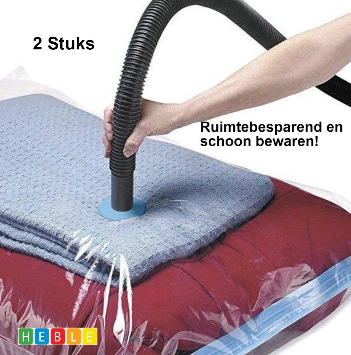 Heble® *** 2x Handige Ruimtebesparende Vacuüm Opbergzakken - 60 x 80 cm 2 stuks - Voor Dekbed & grote kleding stukken - van Heble® *** Transparant