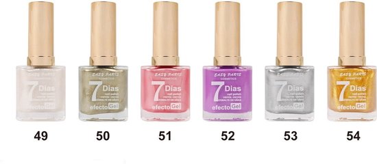 Easy Paris - Set met 6 Flesjes Nagellak - Wit/Licht Goud/Licht Roze/Lila/Zilver/Geel Goud Mini Glitter/Shimmer/Metallic - Inhoud per flesje 13 ml.