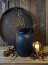 Authentieke Nepalese houten pot in zwart hoog 30 cm