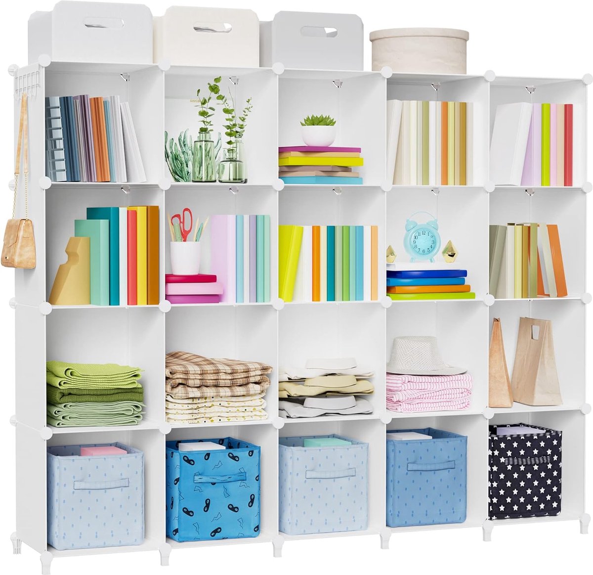 Sonnewelt Reksysteem, schoenenrek, set van 20 kubussen, kledingkast van kunststof met deuren, steekrek, doe-het-zelf kubusrek, opslag, modulaire