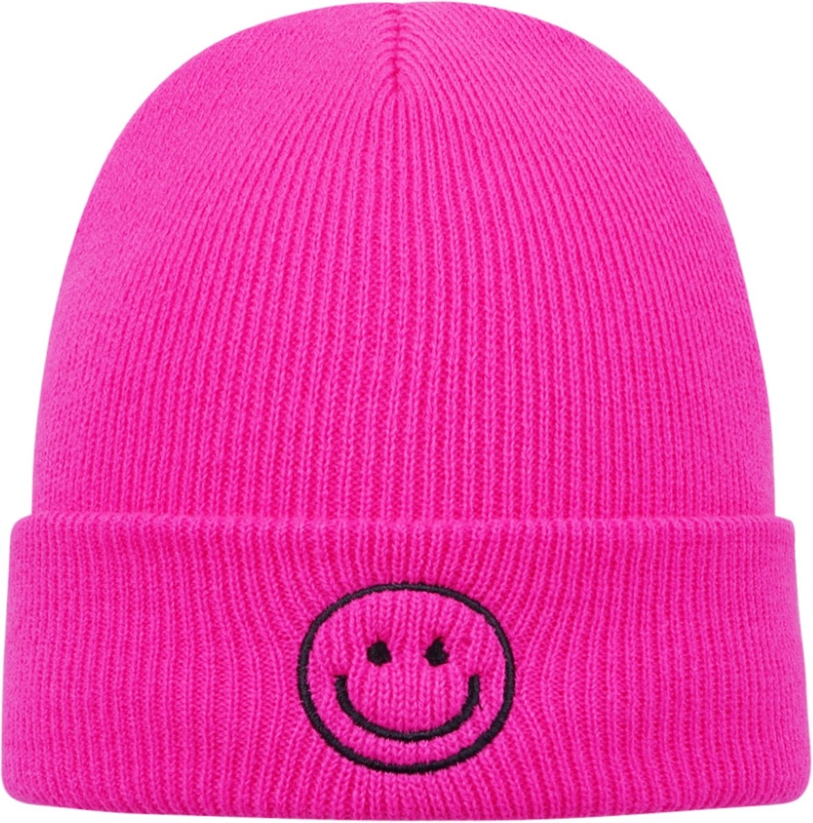 Yehwang Beanie - Muts - Smiley - Fuchsia - Acryl - One Size