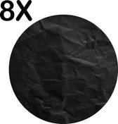BWK Flexibele Ronde Placemat - Afbeelding van Zwart Gekreukt Papier - Set van 8 Placemats - 50x50 cm - PVC Doek - Afneembaar