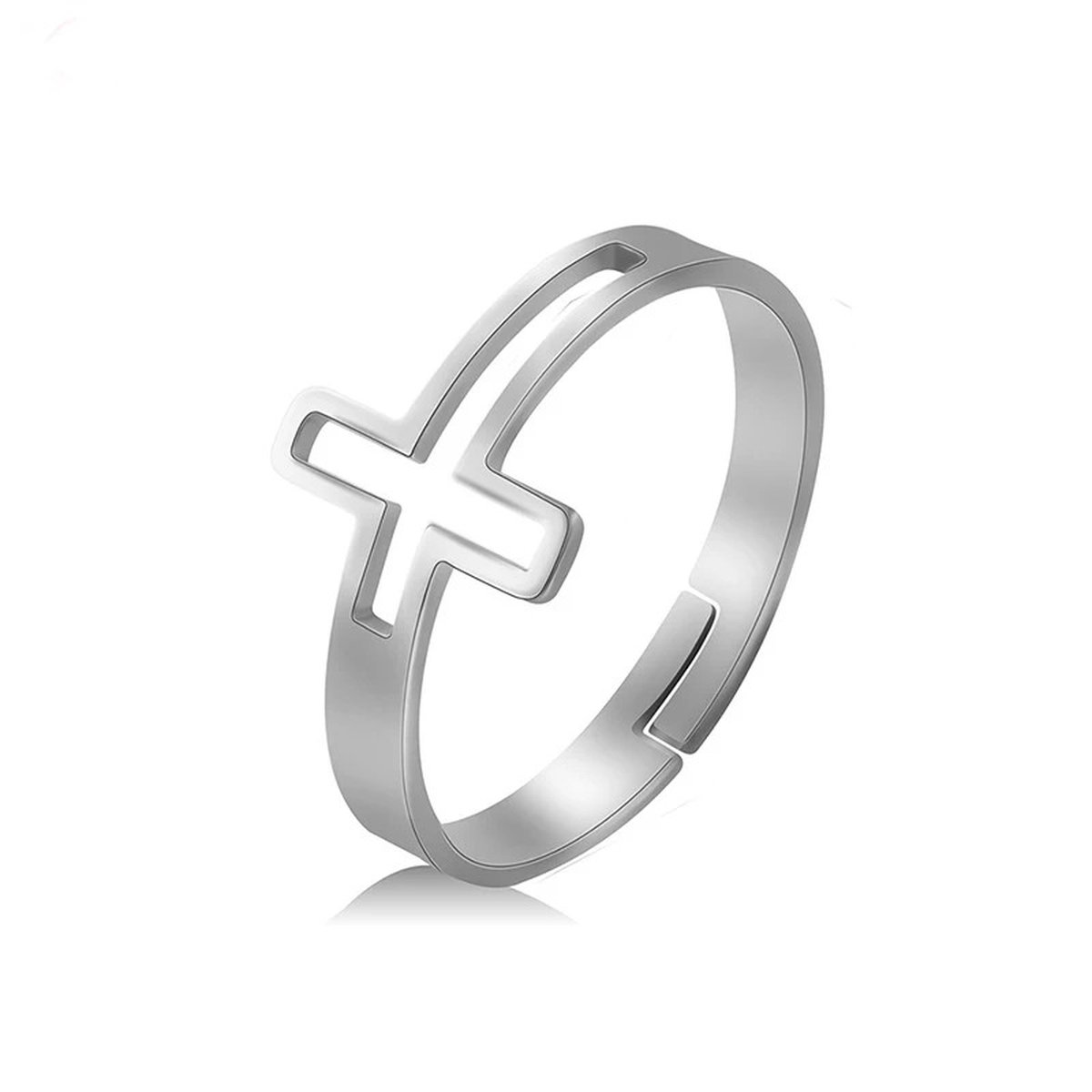 Christuals - Christelijke zilverkleurige ring met kruis - Verstelbaar - Christelijk sieraad - Cadeau - Jezus - God - Kado - Geloof