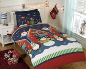 Vader Kerstmis Kids Xmas Sneeuwpop Pinguïn Santa Quilt Dekbedovertrek en Kussensloop Beddengoed Set Multi-Colour, Eenpersoons