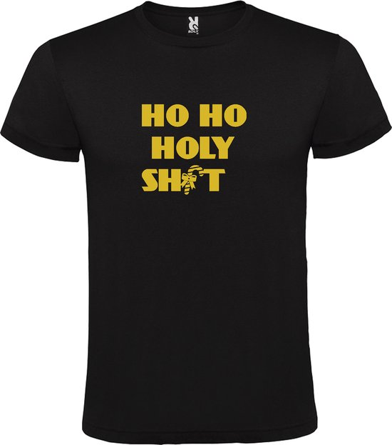 Zwart T-Shirt met “Ho Ho Holy Shit “ Afbeelding Goud Size XXXXL