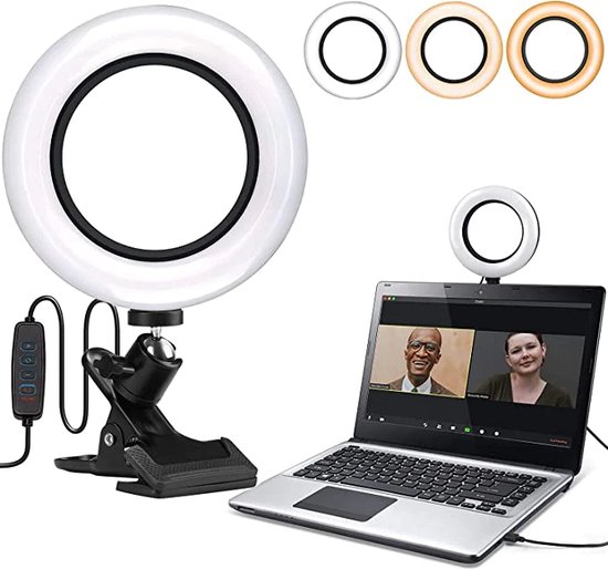 Foto: Ring light selfie verlichting diffuser voor bureau bed computer monitor en laptop ideaal voor thuiswerken afstandsonderwijs webcamgesprekken enz