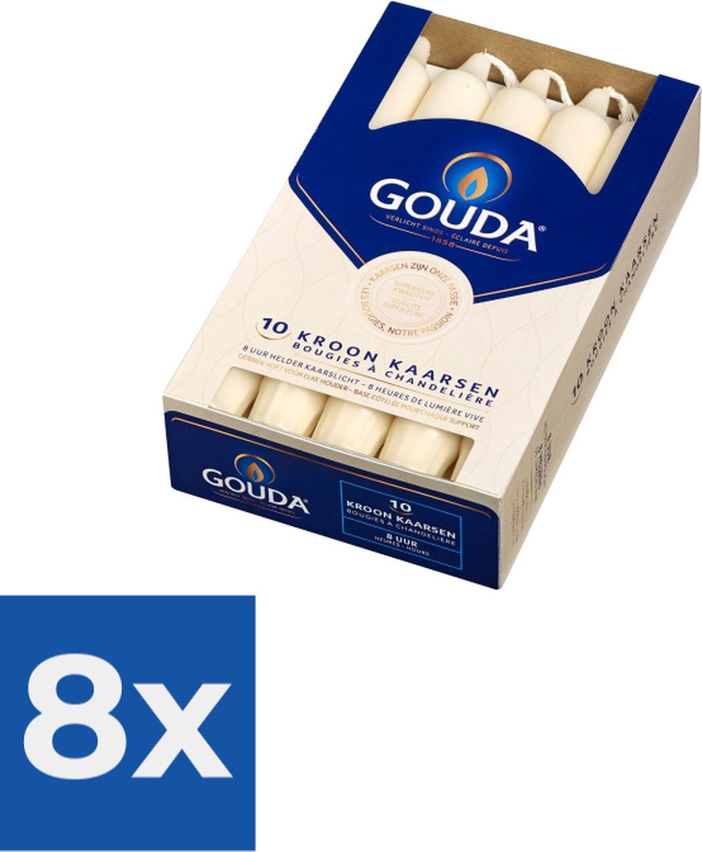 Gouda Dinerkaarsen Ivoor 20 cm 10 Stuks Voordeelverpakking 8 stuks