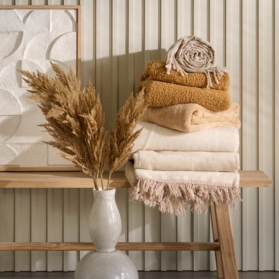 Unique Living Plaid Justin - Zachte Fleece Woondeken - Latte 150x200cm