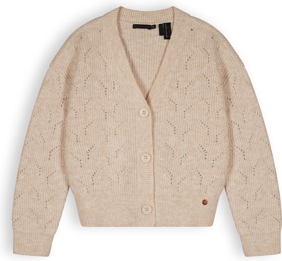 Nono Nova Girls Knitted Button Up Cardigan White Truien & Vesten Meisjes - Sweater - Hoodie - Vest- Ecru - Maat 110/116