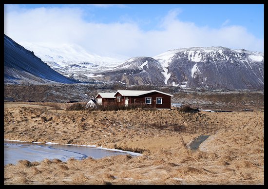 Poster IJsland huis - Natuur poster - 40x30 cm - Exclusief lijst - WALLLL