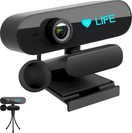 DiverseGoods Webcam met Microfoon en Statief - 1080P Camera met Cover en Bluetooth Adapter - Schoonheidseffect, Plug & Play USB, 90° Gezichtsveld, Belichtingscompensatie, Ruisonder