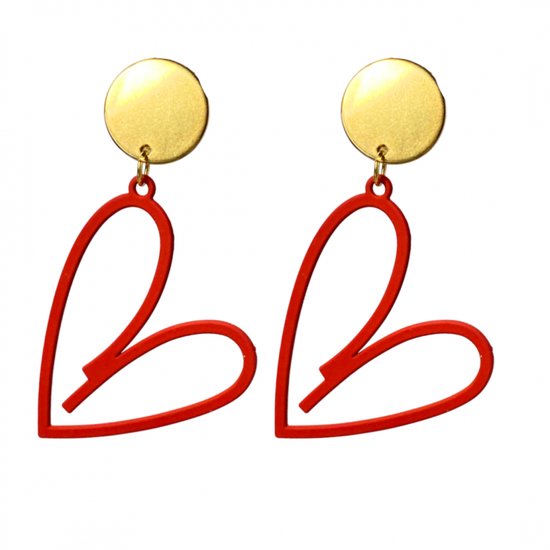 Clip oorbellen -rood -hart -goudkleurig- Geen gaatje-Charme Bijoux