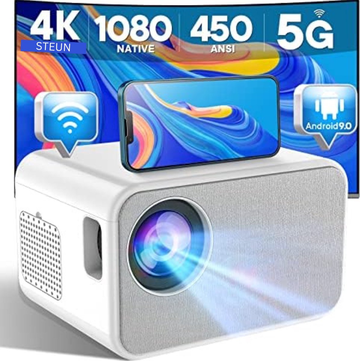 Mini beamer - Mini projector - Mini beamer smartphone - Mini beamer met wifi en bluetooth - Wit