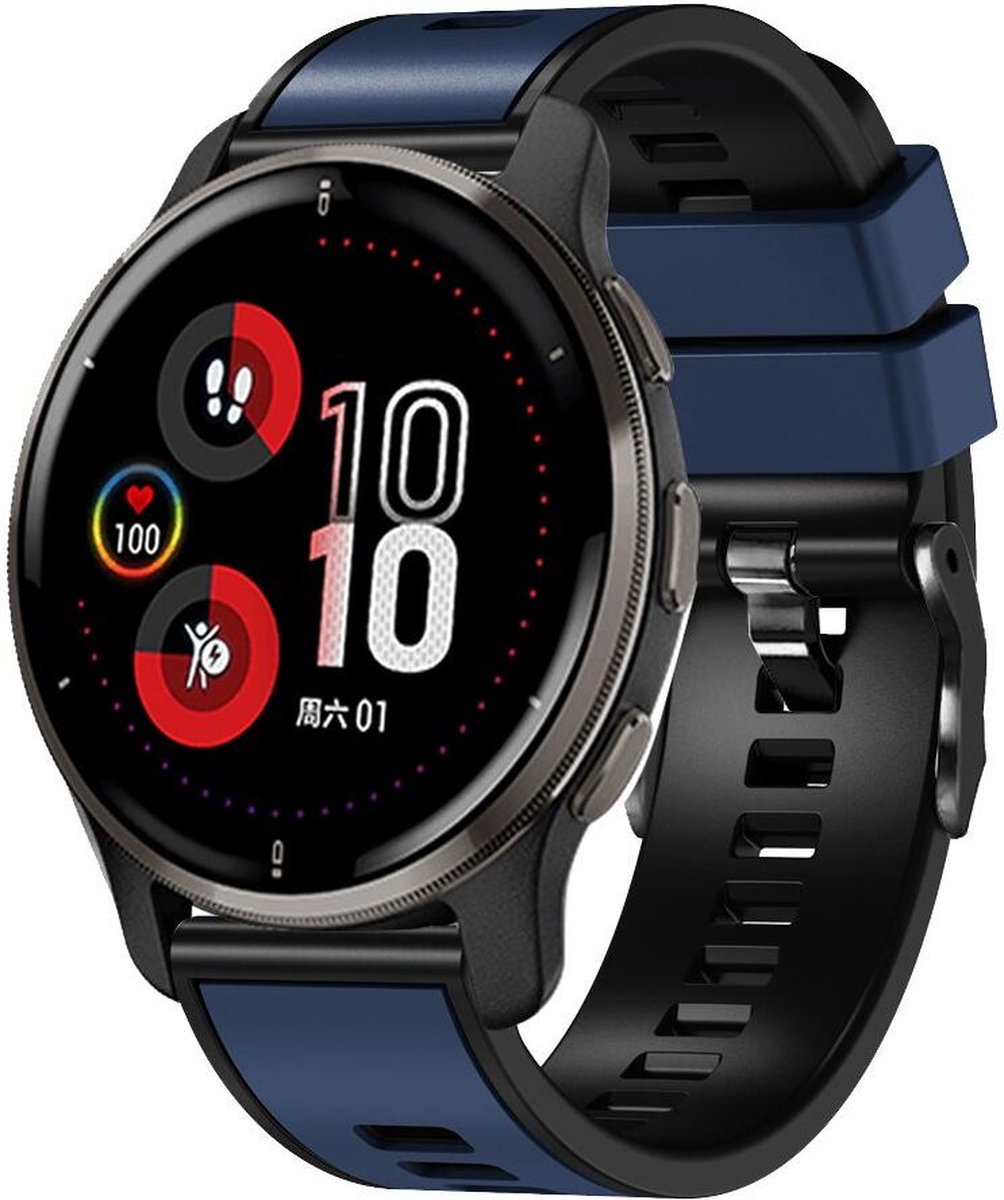 Universeel Smartwatch 22MM Siliconen Bandje - Gespsluiting - Blauw/Zwart