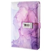 Dagboek met Slot - A5 - Marmerlook Paars / Roze - Leer - Notitieboek - Notebook - Cadeau tip Moederdag