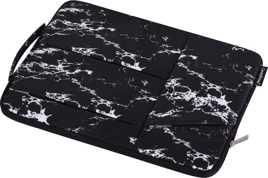 Housse pour ordinateur portable 15,6 pouces XV - Housse pour ordinateur portable avec compartiments Extra - Marbre Zwart