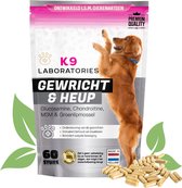 K9 Laboratories - Gewricht & Heup - 60 stuks - voor honden - met artrose - moeite met opstaan - mankheid - HD - ED - Gewrichtsklachten - Bevat glucosamine - MSM - Chondorïtine - Groenlipmossel
