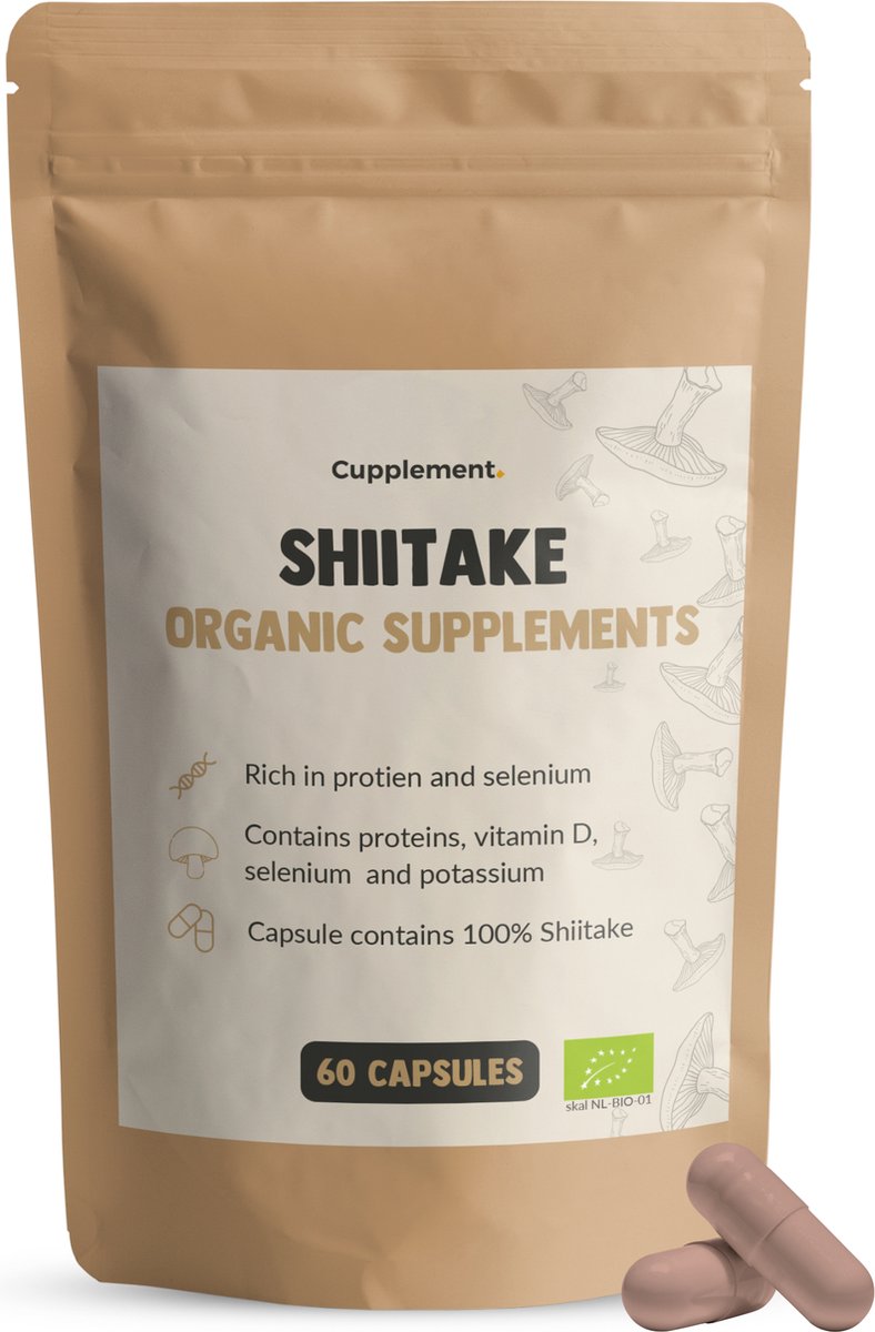 Goedkoopste Cupplement Shiitake Paddenstoel 60 Capsules Biologisch Bevat AHCC - Paddenstoelen Sporen - Superfood - Shitake - Geen Extract of Poeder - Lentinula Edodes - Supplement - Gedroogd - Teelt - Mushroom NL-BIO-01
