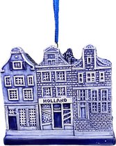Pendentif sapin de Noël Holland 3 maisons Delft bleu