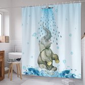 Waterproof Shower Curtain SC006 Cute Elephant Playing Under Shower Head Decoration Bathroom 180x180cm