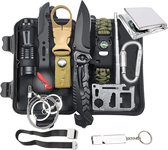 Emergency survival kit, met 13 verschillende outdoor multi-tools, EHBO-benodigdheden, kompas, vuursteenstarter, voor kamperen en vissen