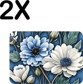 BWK Luxe Placemat - Kunstige Wit met Blauwe Bloemen - Set van 2 Placemats - 40x30 cm - 2 mm dik Vinyl - Anti Slip - Afneembaar