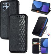 Luxe PU Lederen Ruitpatroon Wallet Case voor Fairphone 5 _ Zwart