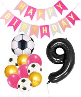 Cijfer Ballon 9 | Snoes Champions Voetbal Plus - Ballonnen Pakket | Roze en Zwart