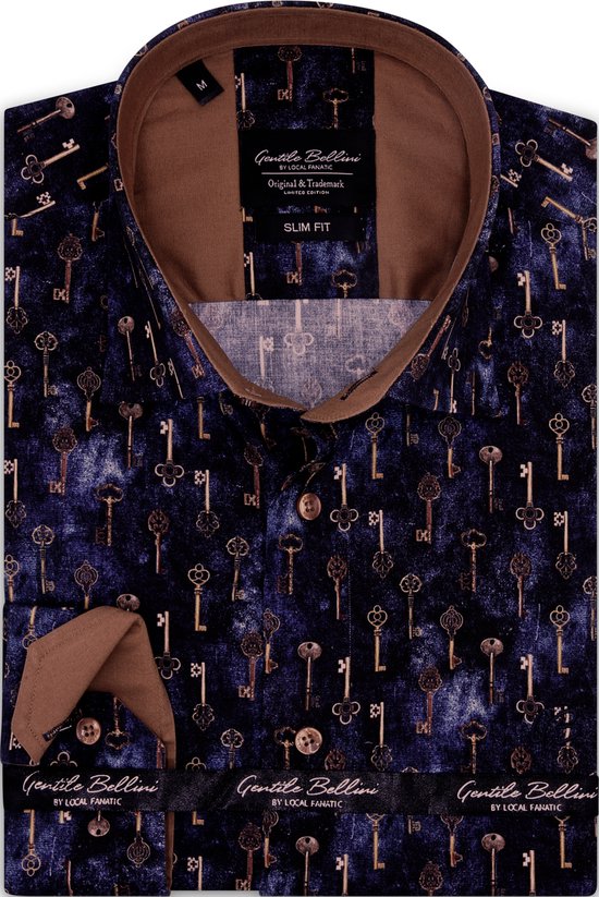 Chemise Homme - Coupe Slim - Golden Key - Blauw - Taille L
