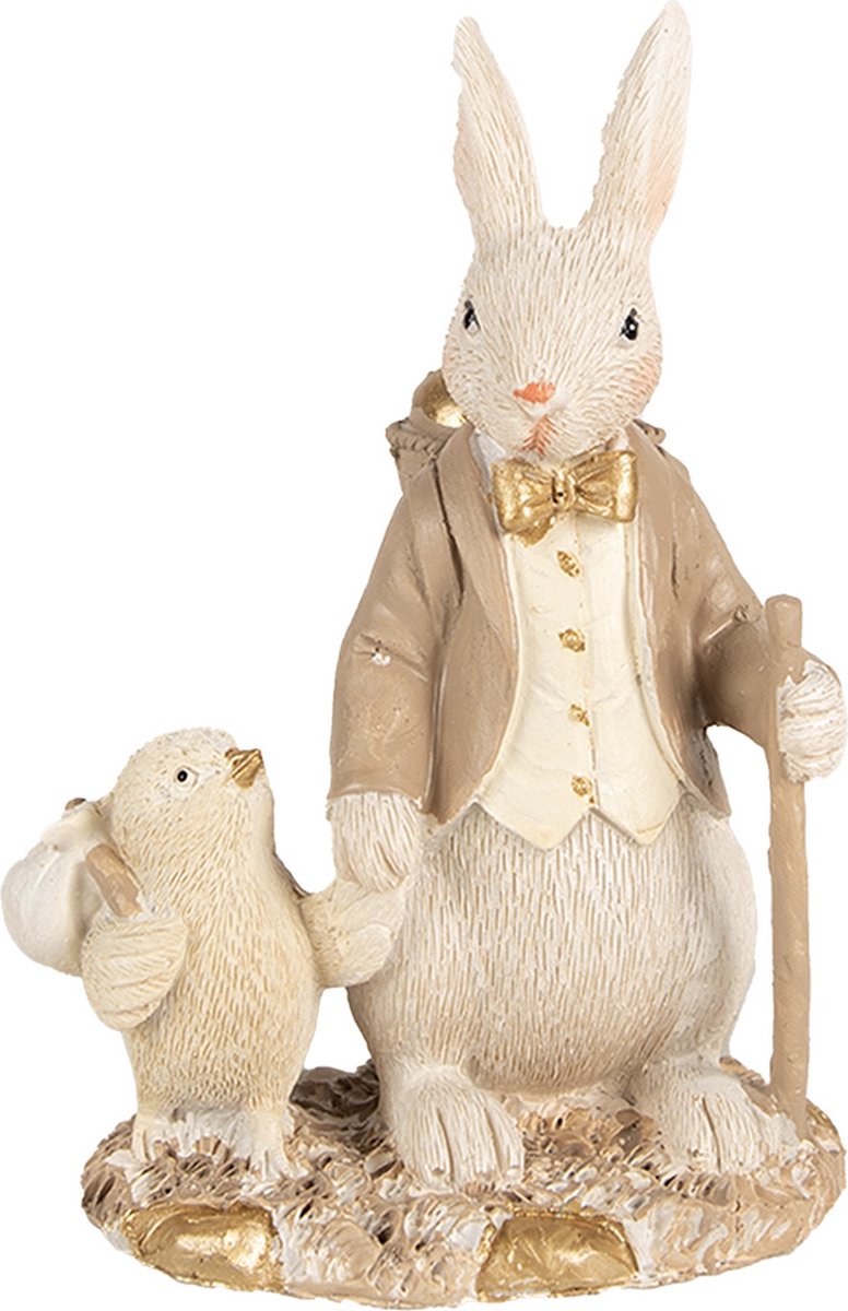 Clayre & Eef Beeld Konijn 15 cm Wit Bruin Polyresin