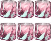 Glazen set van 6 stuks, 200 ml - onregelmatig kristal whiskyglazen - drinkglazen ijskoffieglazen cocktailglazen longdrinkglazen water thee koffie sap - vaatwasmachinebestendig (roze)