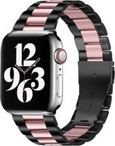 By Qubix Stalen schakelband - Zwart met roze - Geschikt voor Apple Watch 38mm - 40mm - 41mm - Compatible Apple watch bandje - smartwatch bandje stalen