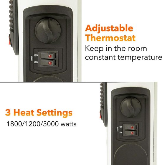 Close-up van de bedieningsknoppen van een witte elektrische convector verwarming.