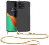 kwmobile hoesje geschikt voor iPhone 15 Pro Max - Beschermhoes voor smartphone in transparant / goud - Hoes met koord