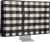 kwmobile stoffen beschermhoes voor monitor - geschikt voor 27-28" Monitor - Afdekhoes van linnen - In zwart / lichtgrijs / wit Geruit design
