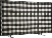 kwmobile stoffen beschermhoes televisie - TV-hoes geschikt voor 43" TV - Afdekhoes van linnen - In zwart / lichtgrijs / wit Geruit design