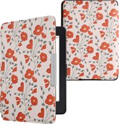 kwmobile hoes geschikt voor Amazon Kindle Paperwhite - Magnetische sluiting - E reader cover in rood / groen / beige - Klaprozen design