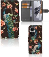 Telefoonhoesje Geschikt voor OPPO Reno10 | 10 Pro Flipcase Cover Pauw met Bloemen