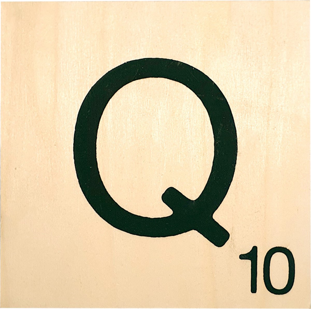 Houten Bordje 10x10x0.5cm - Q - Zwarte Letter/Woordwaarde - Onbehandeld - Onderzetter/Homedeco