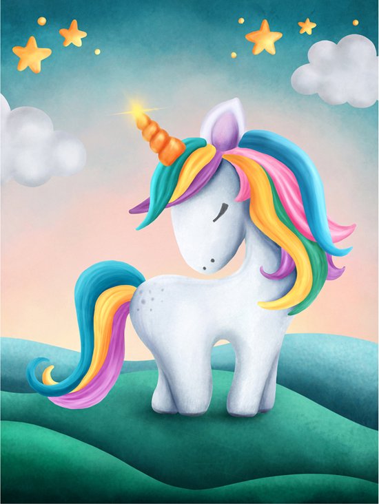 Foto: Diamond painting knutselset kind 6 eenhoorn unicorn cartoon kaart incl pen 15x20cm