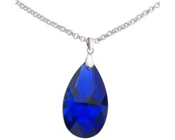 Ketting dames kobaltblauwe glazen druppelhanger – zilverkleurig – cadeau vrouw nikkelvrij – blauwe ketting – facet geslepen – cadeau voor vriendin