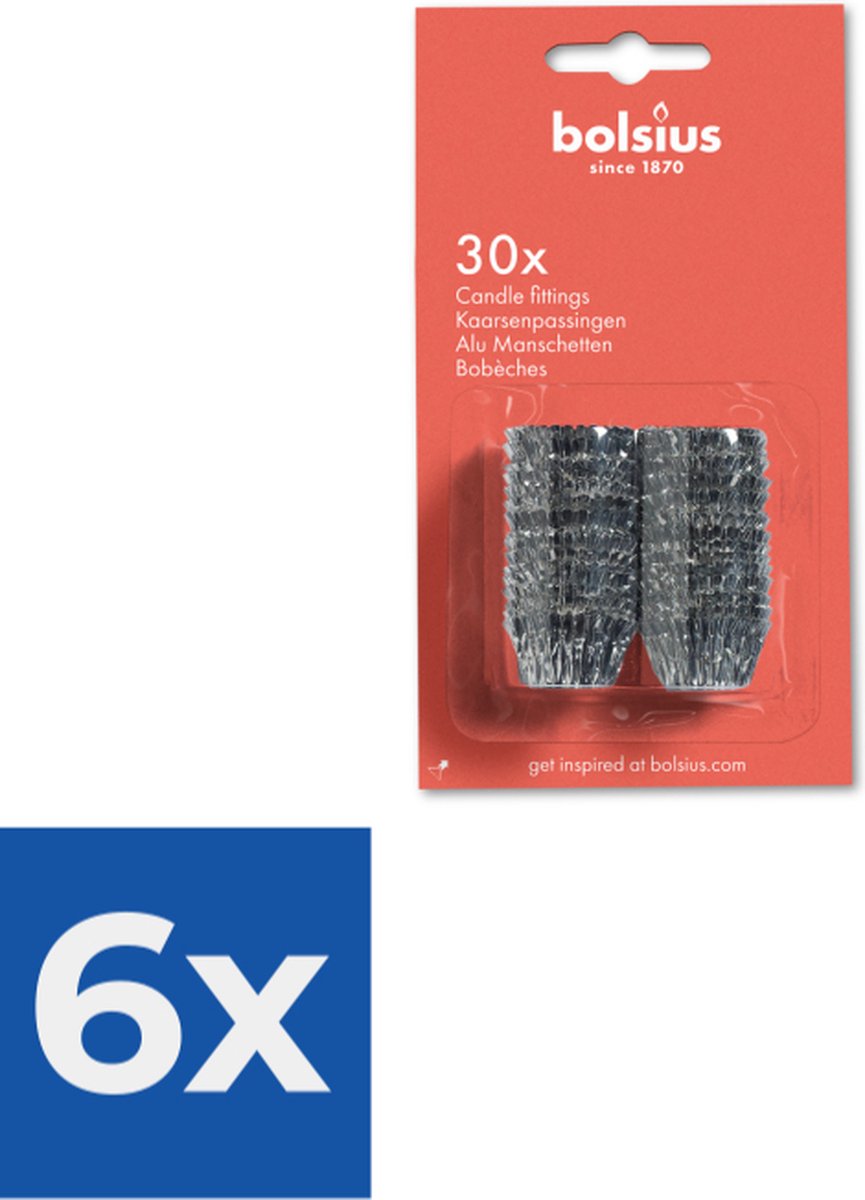 Bolsius kaarseringen 30 stuks zilver op blister verpakking - Voordeelverpakking 6 stuks